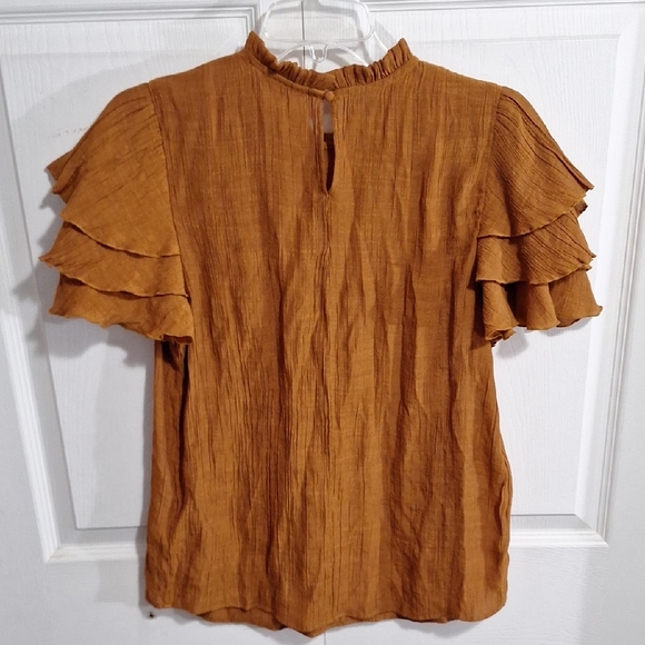 Nanette Lepore Ruffle Short Sleeve Blouse - L - Rust Brown - Picture 4 of 8